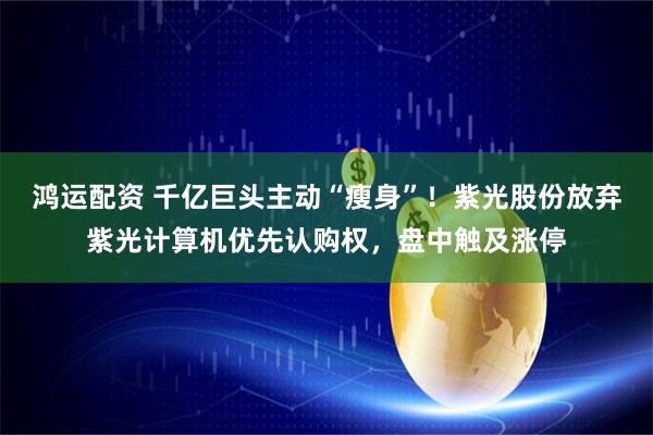 鸿运配资 千亿巨头主动“瘦身”！紫光股份放弃紫光计算机优先认购权，盘中触及涨停
